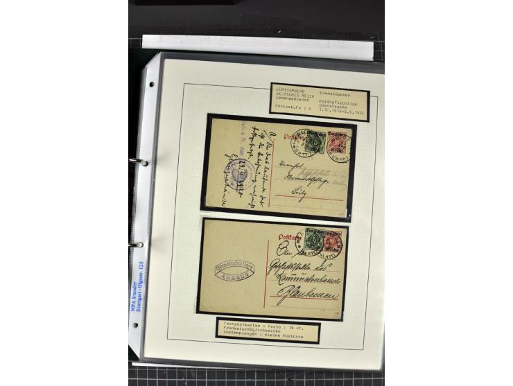 1920, Sammlung Dienstbriefe und -karten Württemberg, dabei Einzelfrankaturen, Mehrfachfrankaturen etc.