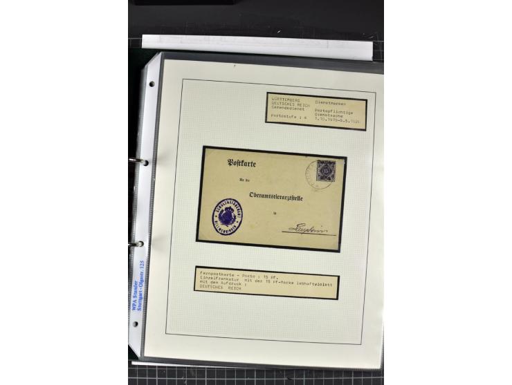 1920, Sammlung Dienstbriefe und -karten Württemberg, dabei Einzelfrankaturen, Mehrfachfrankaturen etc.
