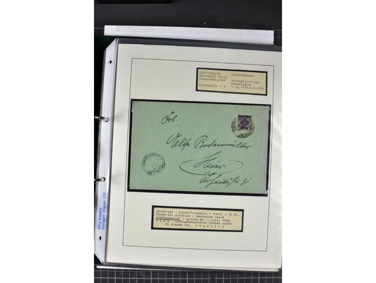 1920, Sammlung Dienstbriefe und -karten Württemberg, dabei Einzelfrankaturen, Mehrfachfrankaturen etc.