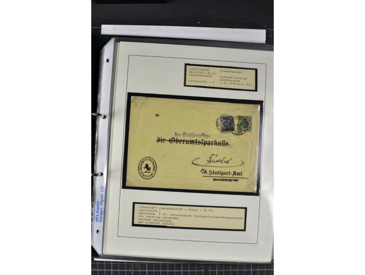 1920, Sammlung Dienstbriefe und -karten Württemberg, dabei Einzelfrankaturen, Mehrfachfrankaturen etc.