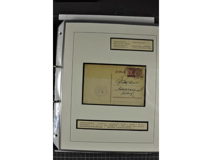 1920, Sammlung Dienstbriefe und -karten Württemberg, dabei Einzelfrankaturen, Mehrfachfrankaturen etc.