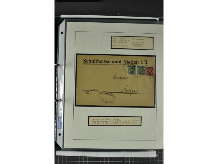 1920, Sammlung Dienstbriefe und -karten Württemberg, dabei Einzelfrankaturen, Mehrfachfrankaturen etc.