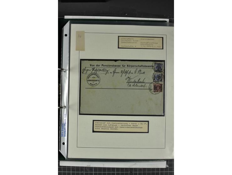 1920, Sammlung Dienstbriefe und -karten Württemberg, dabei Einzelfrankaturen, Mehrfachfrankaturen etc.