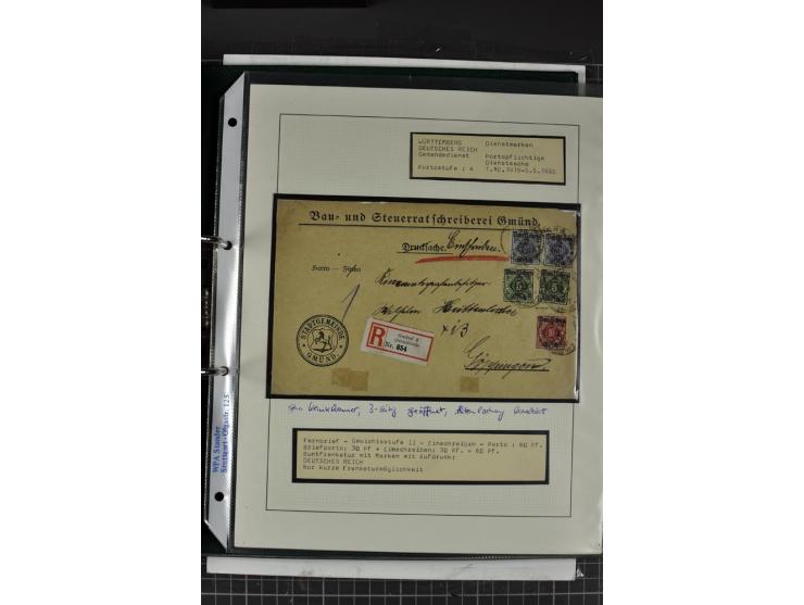 1920, Sammlung Dienstbriefe und -karten Württemberg, dabei Einzelfrankaturen, Mehrfachfrankaturen etc.