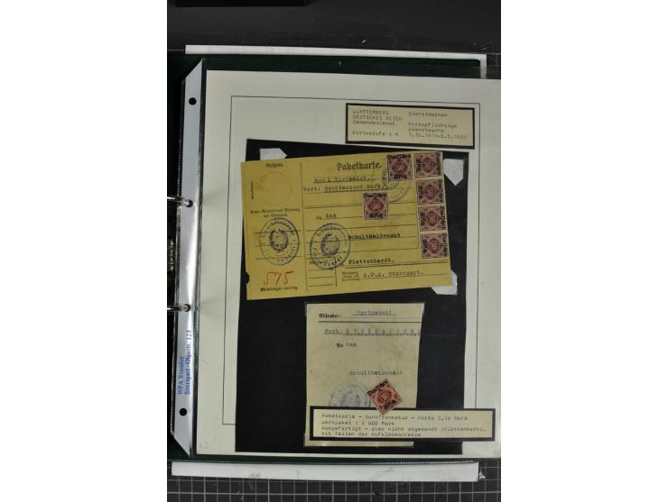 1920, Sammlung Dienstbriefe und -karten Württemberg, dabei Einzelfrankaturen, Mehrfachfrankaturen etc.