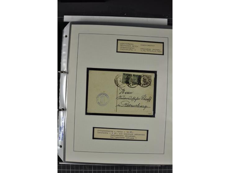 1920, Sammlung Dienstbriefe und -karten Württemberg, dabei Einzelfrankaturen, Mehrfachfrankaturen etc.