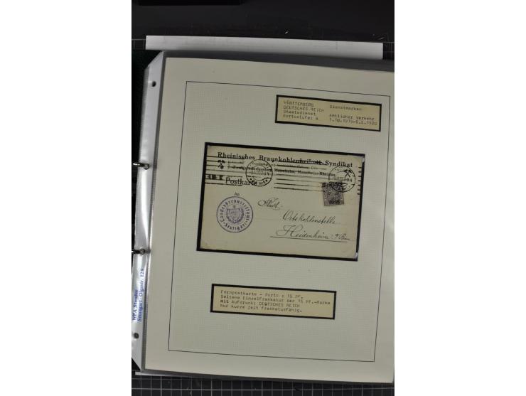 1920, Sammlung Dienstbriefe und -karten Württemberg, dabei Einzelfrankaturen, Mehrfachfrankaturen etc.