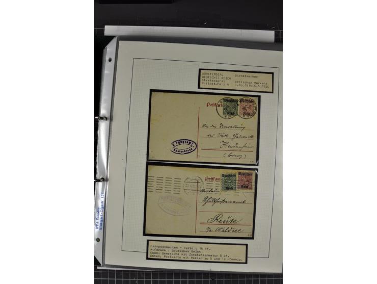 1920, Sammlung Dienstbriefe und -karten Württemberg, dabei Einzelfrankaturen, Mehrfachfrankaturen etc.