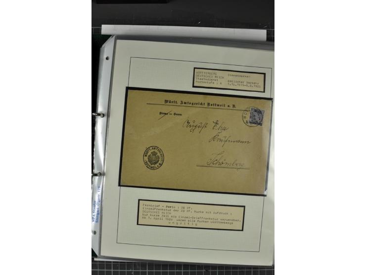 1920, Sammlung Dienstbriefe und -karten Württemberg, dabei Einzelfrankaturen, Mehrfachfrankaturen etc.