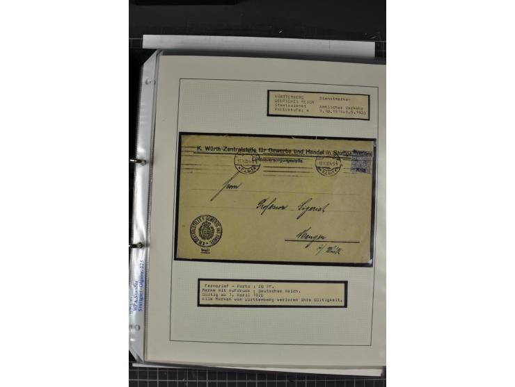 1920, Sammlung Dienstbriefe und -karten Württemberg, dabei Einzelfrankaturen, Mehrfachfrankaturen etc.