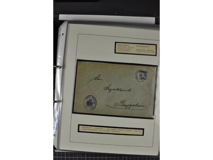 1920, Sammlung Dienstbriefe und -karten Württemberg, dabei Einzelfrankaturen, Mehrfachfrankaturen etc.