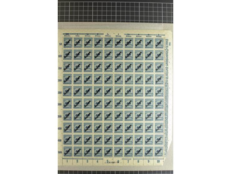 1923, Schlangenaufdruck 20 M.- 50 Mrd. M., per 100 in Bogen(teilen), postfrisch (Mi.-Nr. 75-88; Mi. 4.500,- ohne HAN etc.)