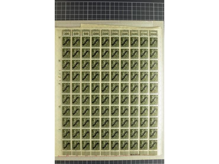 1923, Schlangenaufdruck 20 M.- 50 Mrd. M., per 100 in Bogen(teilen), postfrisch (Mi.-Nr. 75-88; Mi. 4.500,- ohne HAN etc.)