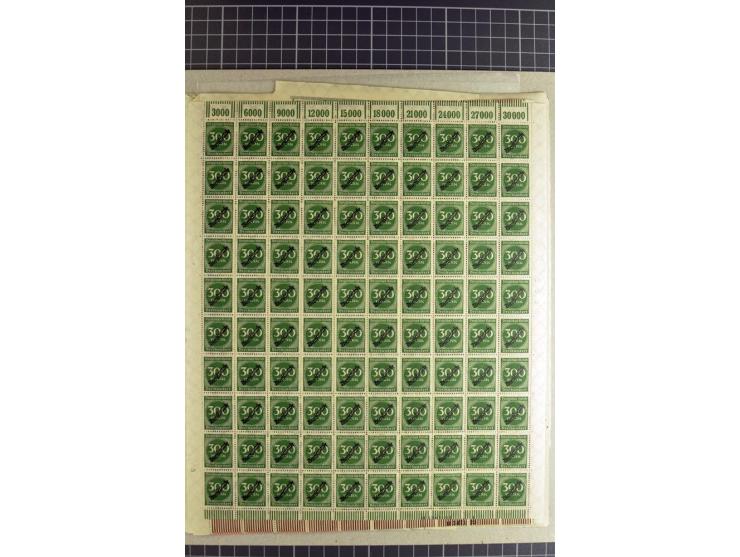 1923, Schlangenaufdruck 20 M.- 50 Mrd. M., per 100 in Bogen(teilen), postfrisch (Mi.-Nr. 75-88; Mi. 4.500,- ohne HAN etc.)