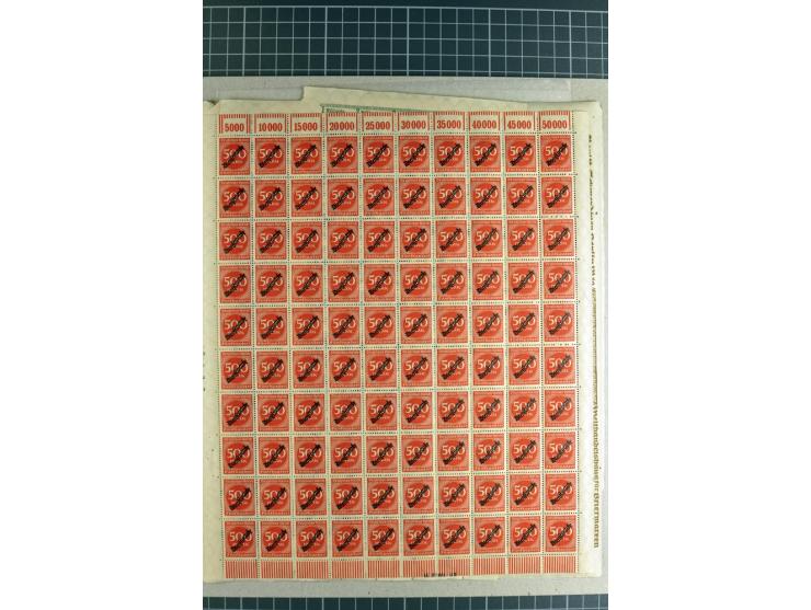 1923, Schlangenaufdruck 20 M.- 50 Mrd. M., per 100 in Bogen(teilen), postfrisch (Mi.-Nr. 75-88; Mi. 4.500,- ohne HAN etc.)