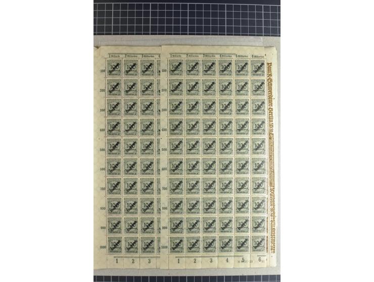 1923, Schlangenaufdruck 20 M.- 50 Mrd. M., per 100 in Bogen(teilen), postfrisch (Mi.-Nr. 75-88; Mi. 4.500,- ohne HAN etc.)