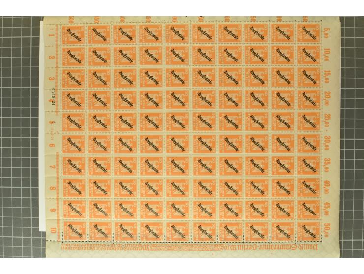 1924, 3-80 Pfg., per 100 in Bogenteilen, postfrisch (Mi.-Nr. 105-113; Mi. 7.500,-)
