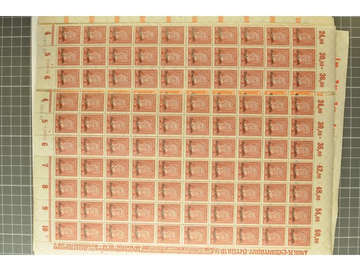 1924, 3-80 Pfg., per 100 in Bogenteilen, postfrisch (Mi.-Nr. 105-113; Mi. 7.500,-)