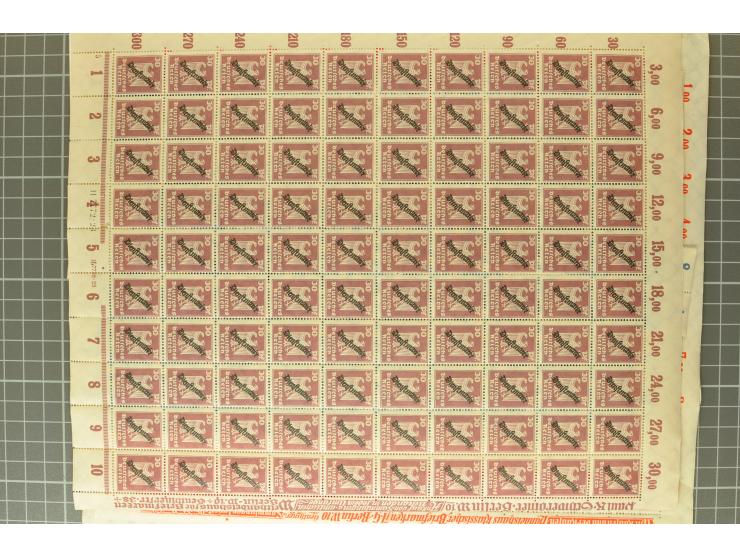 1924, 3-80 Pfg., per 100 in Bogenteilen, postfrisch (Mi.-Nr. 105-113; Mi. 7.500,-)