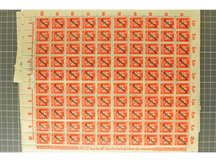 1924, 3-80 Pfg., per 100 in Bogenteilen, postfrisch (Mi.-Nr. 105-113; Mi. 7.500,-)