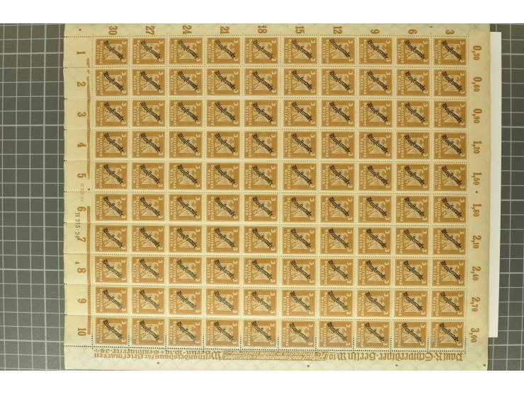 1924, 3-80 Pfg., per 100 in Bogenteilen, postfrisch (Mi.-Nr. 105-113; Mi. 7.500,-)