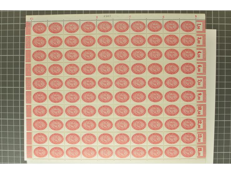 1927/33, Wertziffer im Oval 3-60 Pfg., per 100 im Originalbogen, postfrisch (Mi.-Nr. 114-24; Mi. 16.700,-)