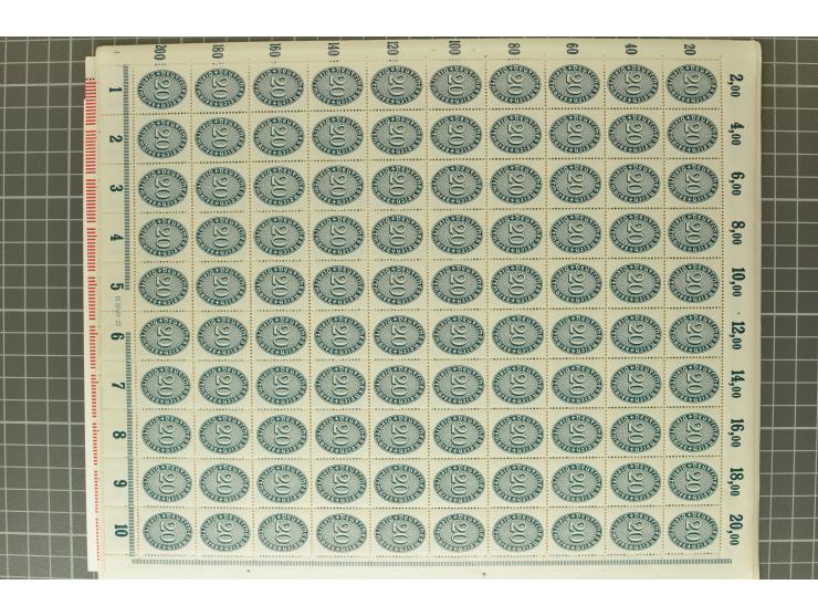 1927/33, Wertziffer im Oval 3-60 Pfg., per 100 im Originalbogen, postfrisch (Mi.-Nr. 114-24; Mi. 16.700,-)