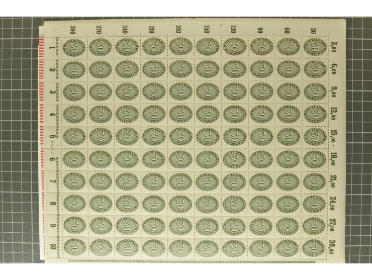1927/33, Wertziffer im Oval 3-60 Pfg., per 100 im Originalbogen, postfrisch (Mi.-Nr. 114-24; Mi. 16.700,-)