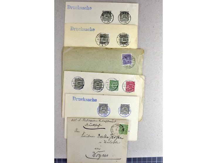 1920, Partie Briefe und Karten, überwiegend philatelistisch, aber große Stempelvielfalt