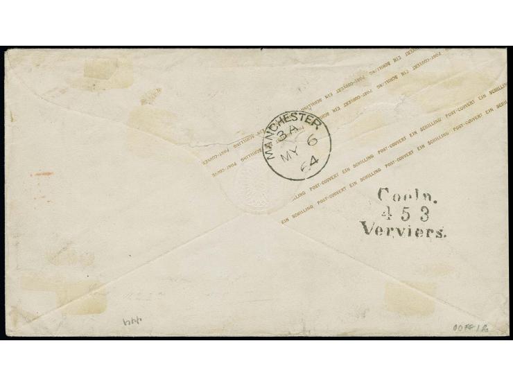  1863/65, 2 Schilling rosa und 4 Schilling braun, farbfrisch und gut durchstochen als Zufrankatur auf Ganzsachenumschlag 1 Sc