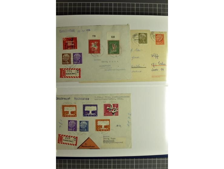 1947/1959, sehr umfangreiche gestempelte Sammlung mit vielen Briefstücken, Einheiten und Besonderheiten sowie Briefen und FDC