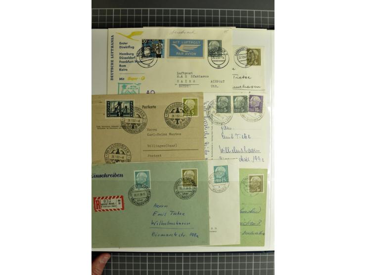 1947/1959, sehr umfangreiche gestempelte Sammlung mit vielen Briefstücken, Einheiten und Besonderheiten sowie Briefen und FDC