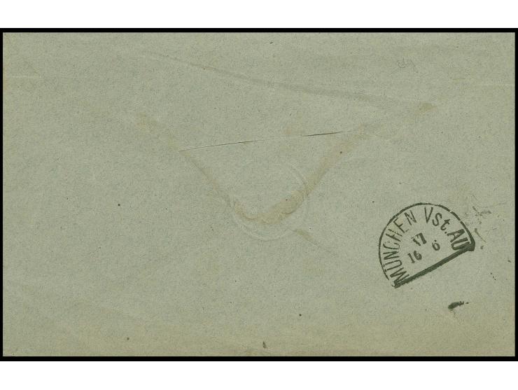  3 Kreuzer rosa, allseits sehr breit- bis überrandig mit oMR "325" und nebengesetztem Ra2 "MÜNCHEN 15 JUN 186.." auf Orts-Cha