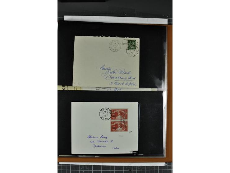 1940, umfangreiche Sammlung von 58 Briefen und einigen losen Marken dabei u.a. Frankreich Nr. 408 im gestempelten Eckrandvier