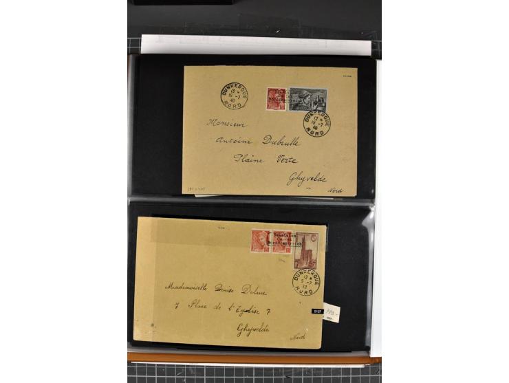 1940, umfangreiche Sammlung von 58 Briefen und einigen losen Marken dabei u.a. Frankreich Nr. 408 im gestempelten Eckrandvier