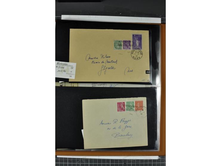 1940, umfangreiche Sammlung von 58 Briefen und einigen losen Marken dabei u.a. Frankreich Nr. 408 im gestempelten Eckrandvier
