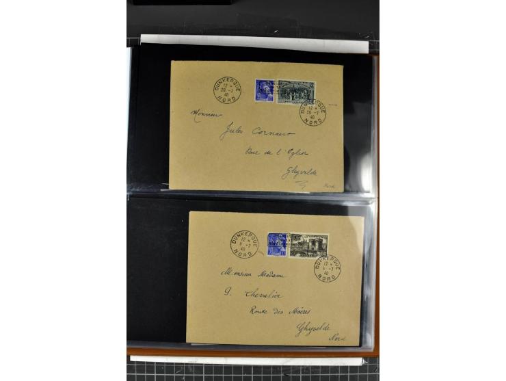 1940, umfangreiche Sammlung von 58 Briefen und einigen losen Marken dabei u.a. Frankreich Nr. 408 im gestempelten Eckrandvier