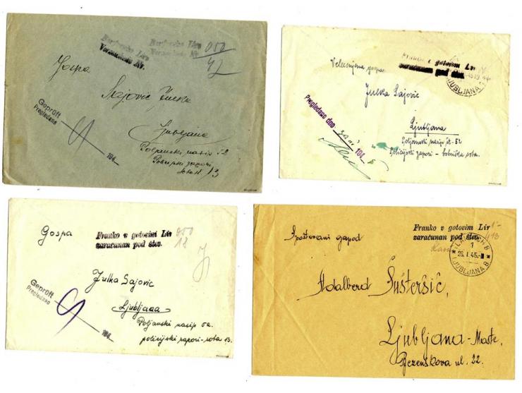 1945, 5 Drucksachen mit Barfreimachungen, meist verschiedene, zweisprachige Stempeltypen (2 Umschläge ohne Tagesstempel), dav