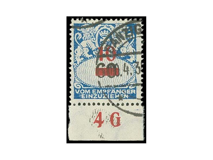 1932, 10 auf 60 Pfg. Unterrandstück mit Oberrandbeschriftung, sauber gestempelt, Kabinett, Fotoattest Erdwien BPP