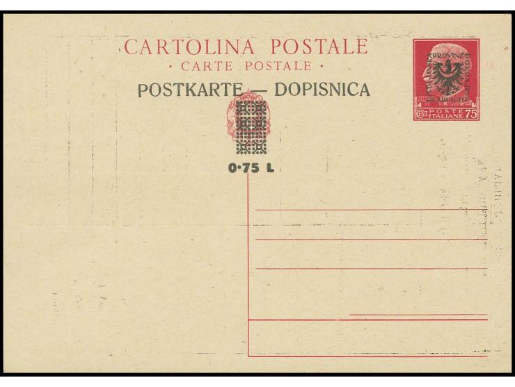 1944, Ganzsachenkarte 0,75 L. auf 75 C. mit rückseitigem Text-Zudruck "OSEBNI LIST", ungebraucht, Pracht
