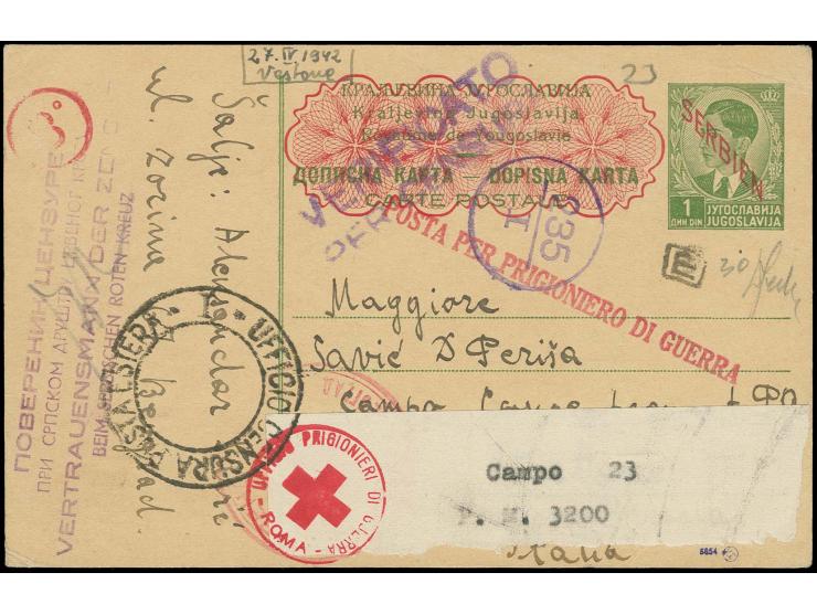 1942, 1 Din. Ganzsachenkarte als KGF-Karte ohne Aufgabestempel von Belgrad (datiert 8.II.) mit zweisprachigem Zensur-L4 "....