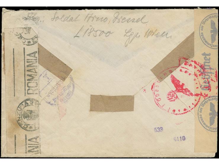 1942, Luftpost-Zulassungsmarke mit Stempel "OFICIUL POSTAL MILITAR No. 30 12.OCT." auf Feldpost-Brief mit rumän. Zensur-Ra2 "