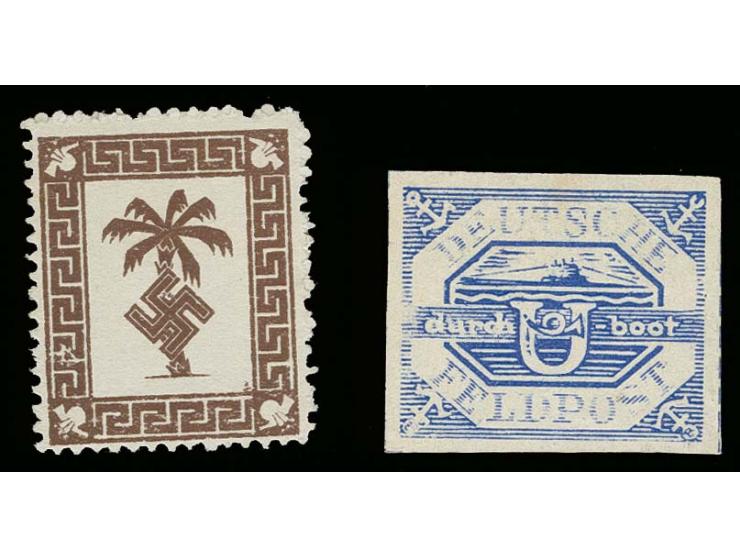 Tunis-Päckchenmarke ungebraucht mit Originalgummi und Farbanhaftungen sowie Hela blau ungebraucht