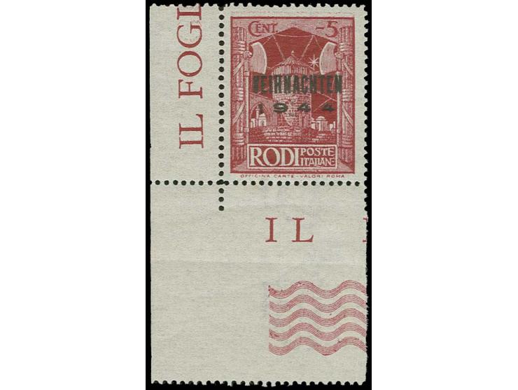  1944, Insel Rhodos, Weihnachtsmarke, Type IV, aus der rechten unteren Bogenecke, postfrisch, einwandfrei, Fotoattest Krischk