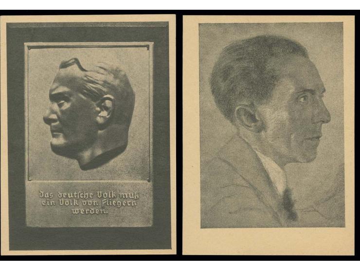 Propaganda-Karten: 1940, 2 ungebrauchte Karten "Goebbels" und "Göhring" vom SS-Hauptamt, jeweils mit rückseitigem Zudruck "We