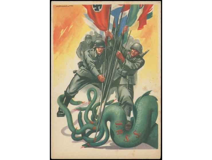 ITALIENIENISCHE FELDPOST-PROPAGANDA: 1941, farbige Karte "Ital. Fahnenträger auf mehrköpfiger Schlange mit Inschrift U.R.S.S.