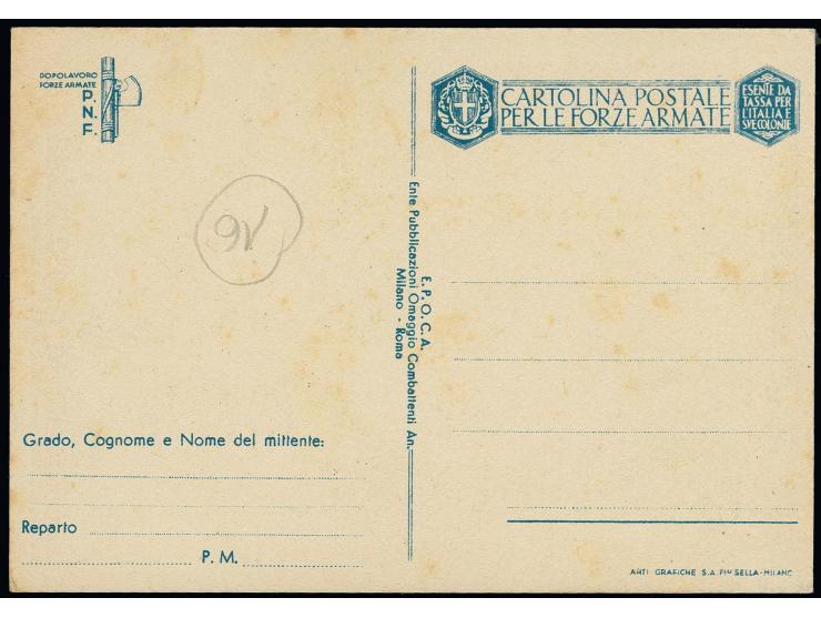 ITALIENIENISCHE FELDPOST-PROPAGANDA: 1941, farbige Karte "AI COMBATTENTI CAMERATESCAMETE", ungebraucht, minimal fleckig