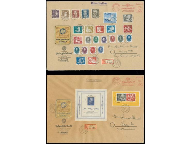 Debria-und Goethe-Block mit Tagesstempel "LEIPZIG 7.10." auf großformatigem R-Ortsbrief, Goethe-Block mit kleinen Knitter, da