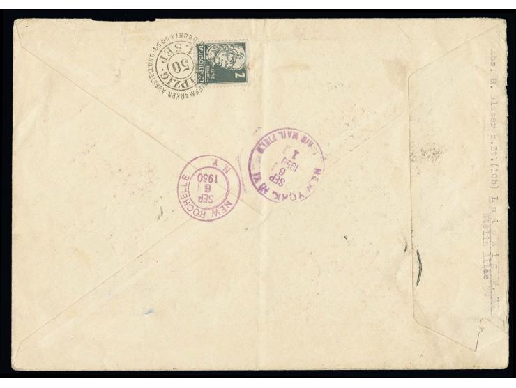 Debria-Block mit Plattenfehler "schräger Strich über 1", 2 Stück mit Dreifarben-Sonderstempel "LEIPZIG 1.9.50" und Zusatzfran