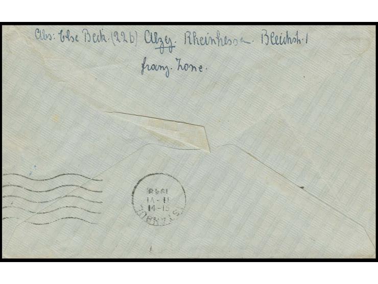 1948, Auslandsbrief von "ALZEY 15.3.48" mit rotem Ra2 "Taxe percue.....Reichspfg." via Istanbul (11.6.) und retour mit L2 "Ko